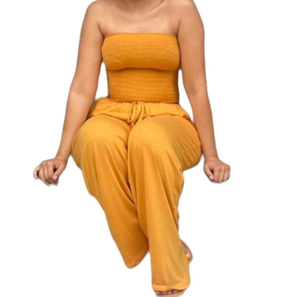 Tube jumpsuit. Wide leg. Dark Mustard. Small - Picture 2 of 3